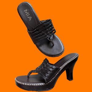 00's vintage dark brown leather platform y2k thong flip flops Size 8.5 *flaws*